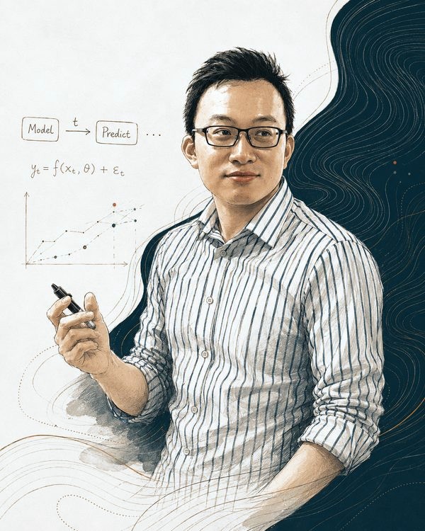 Horris Tse at a whiteboard — an illustrated portrait